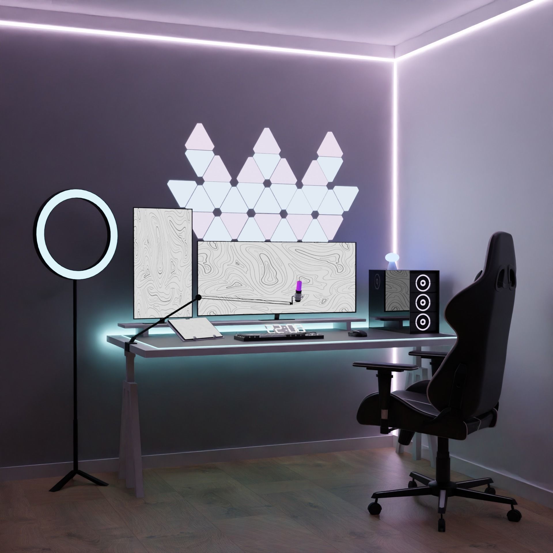 white setup gaming desk 3D model_11