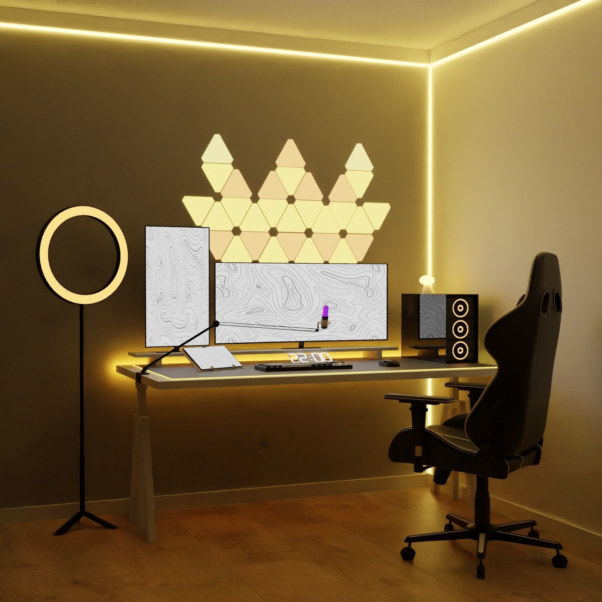 white setup gaming desk 3D model_12