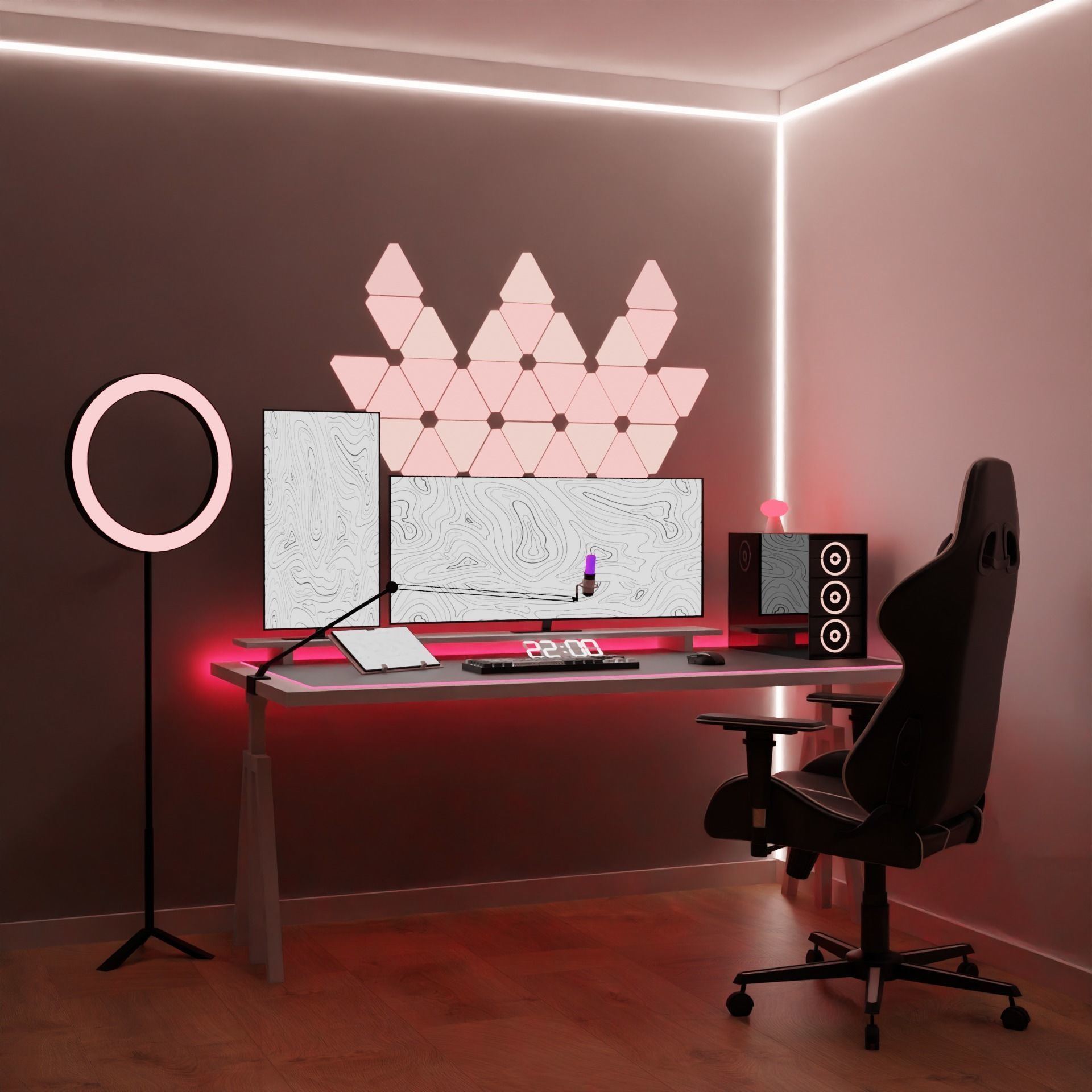 white setup gaming desk 3D model_10