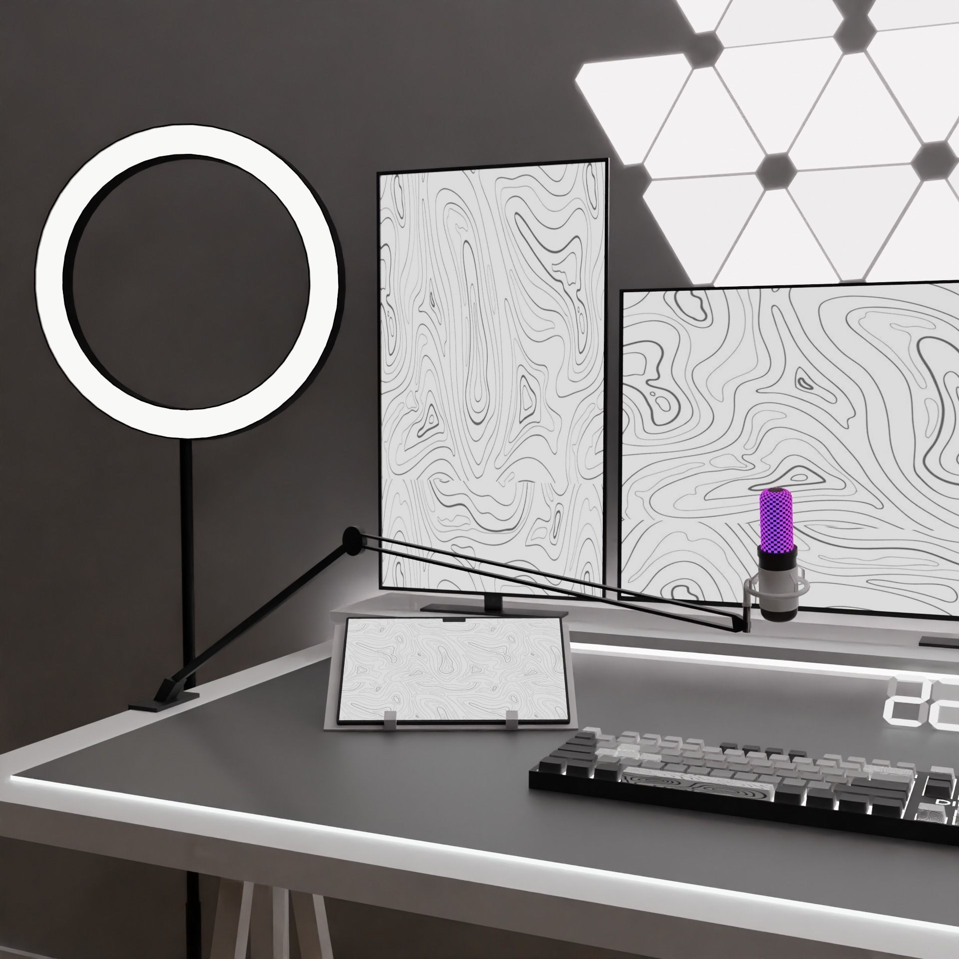 white setup gaming desk 3D model_3