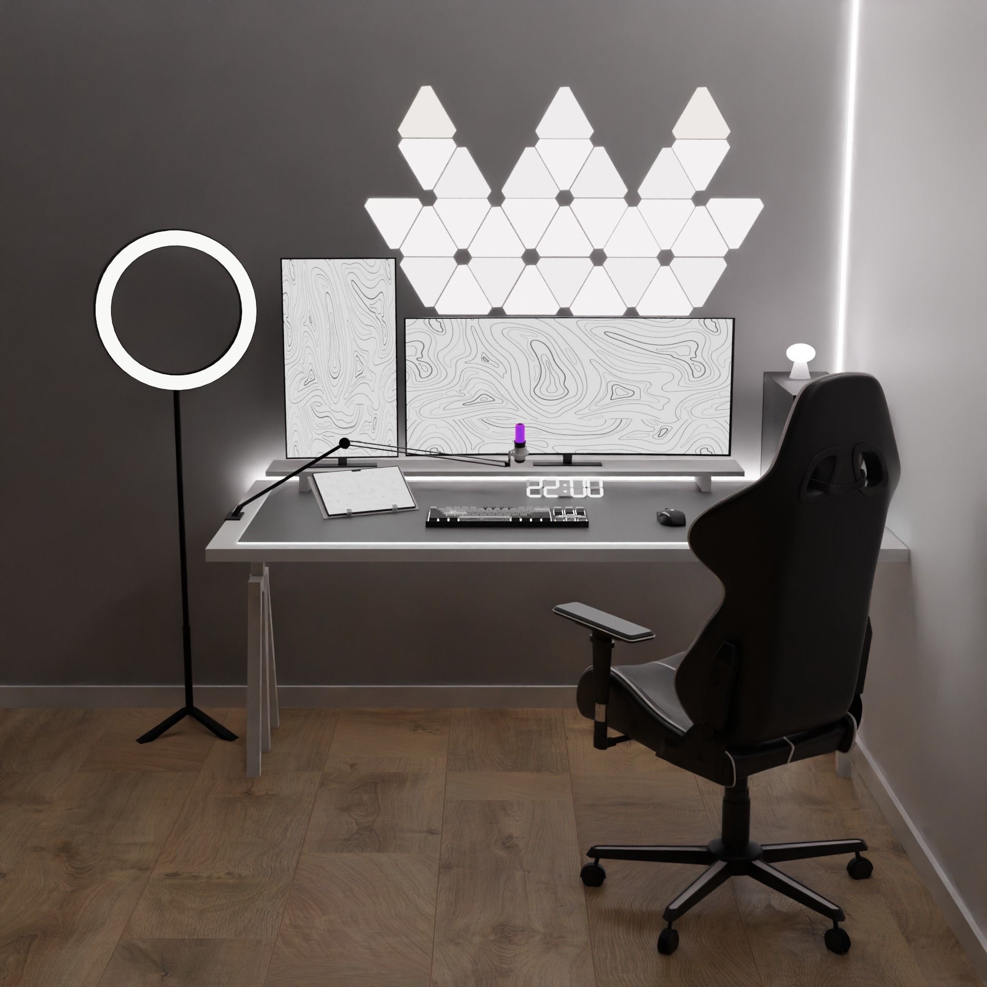 white setup gaming desk 3D model_1