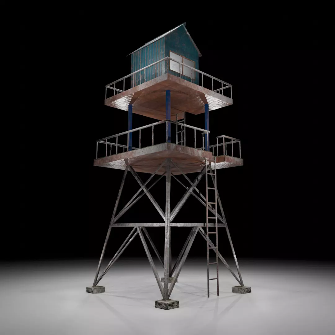 Watch tower Low-poly 3D model_0
