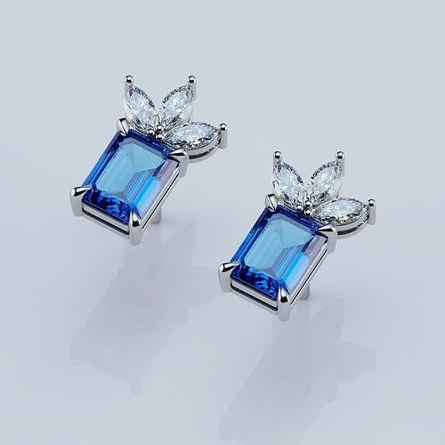 Earrings Studs Emerald 6x8  3D print model