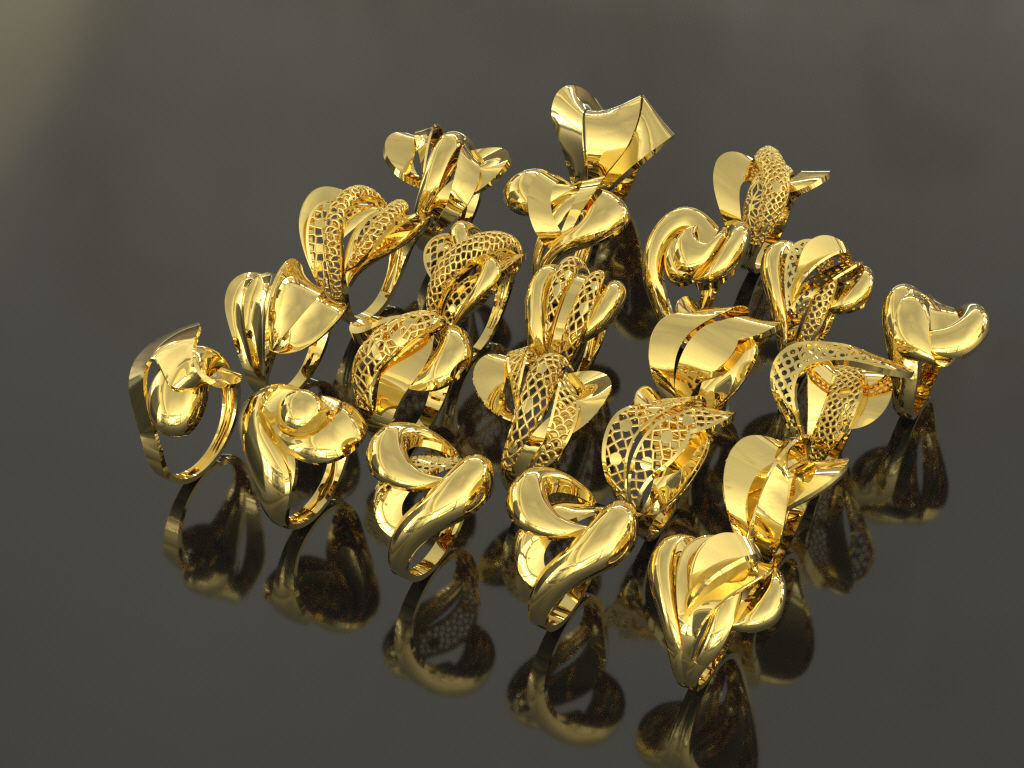 set 22 gold lightweight rings models ready to print  3D print model_1
