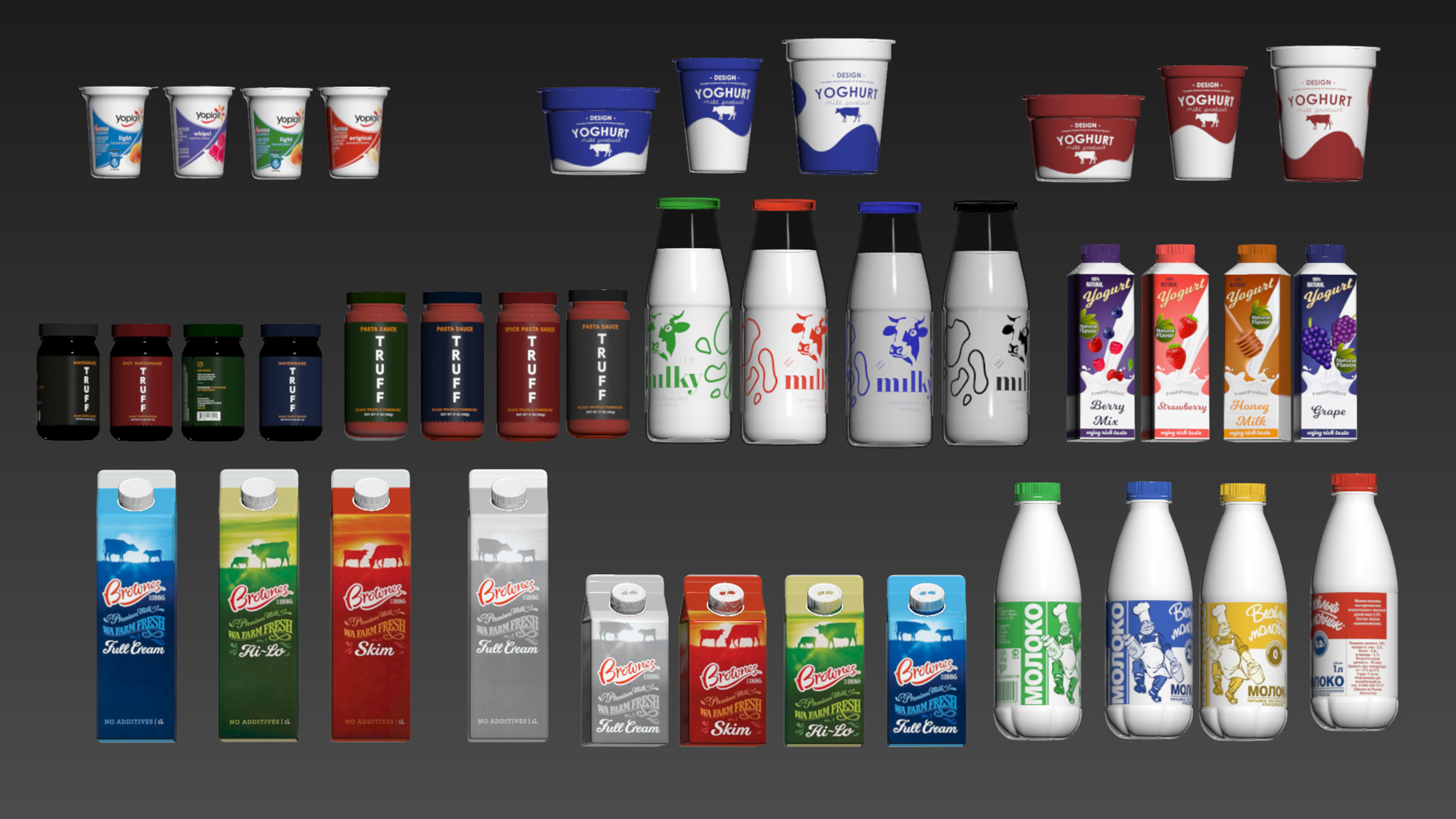 Rack with dairy products Low-poly 3D model_8