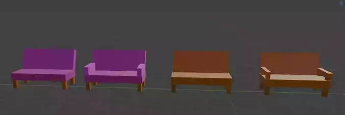 couches and benches low polly