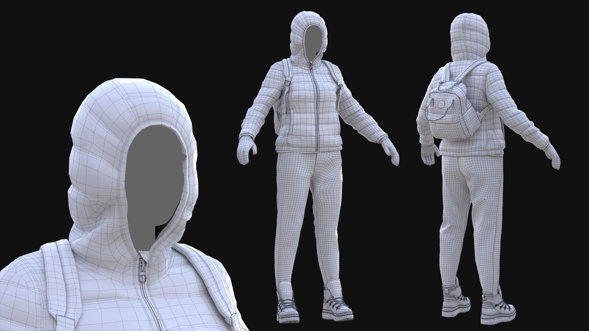 Female Winter Outfit 3 Low-poly 3D model_6