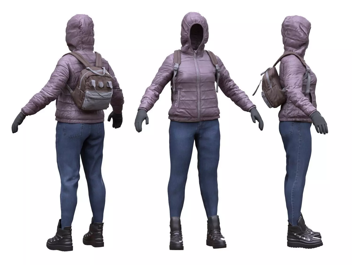 Female Winter Outfit 3 Low-poly 3D model_0