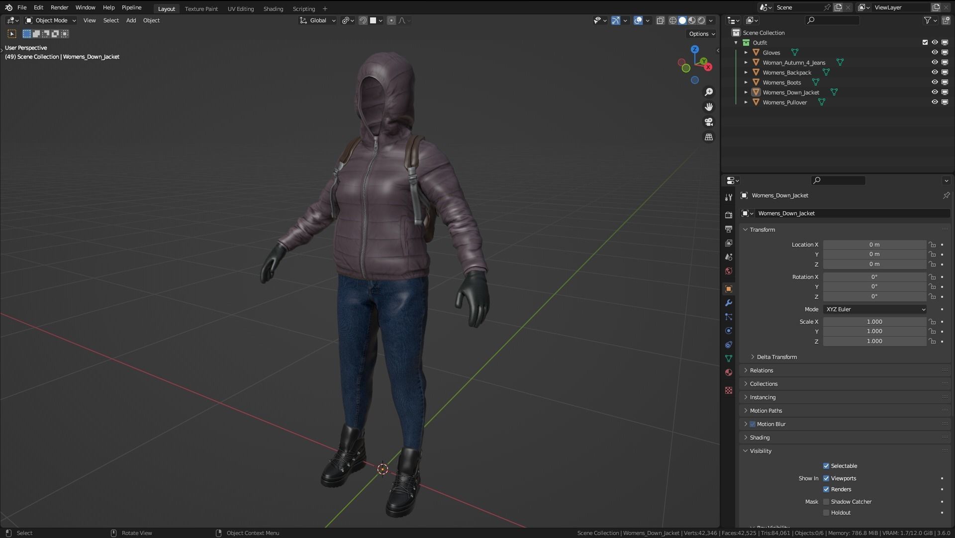 Female Winter Outfit 3 Low-poly 3D model_4