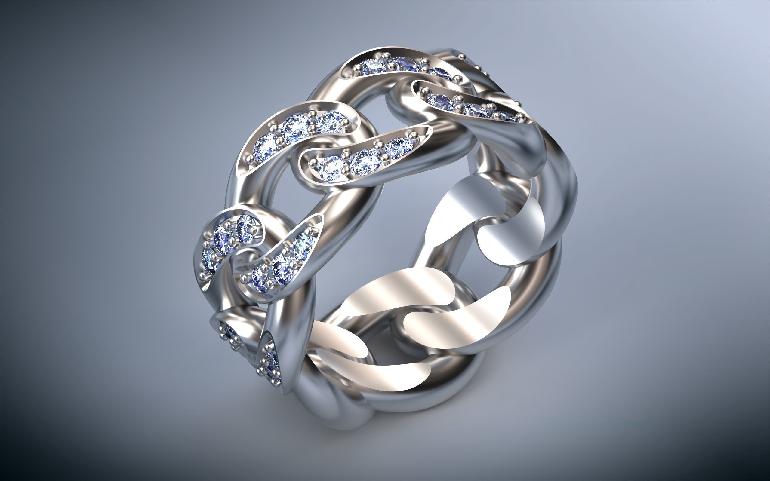 Model057-2 - Cuban Ring  10 mm with Diamonds - Sizes 18mm US 8 3D print model_5