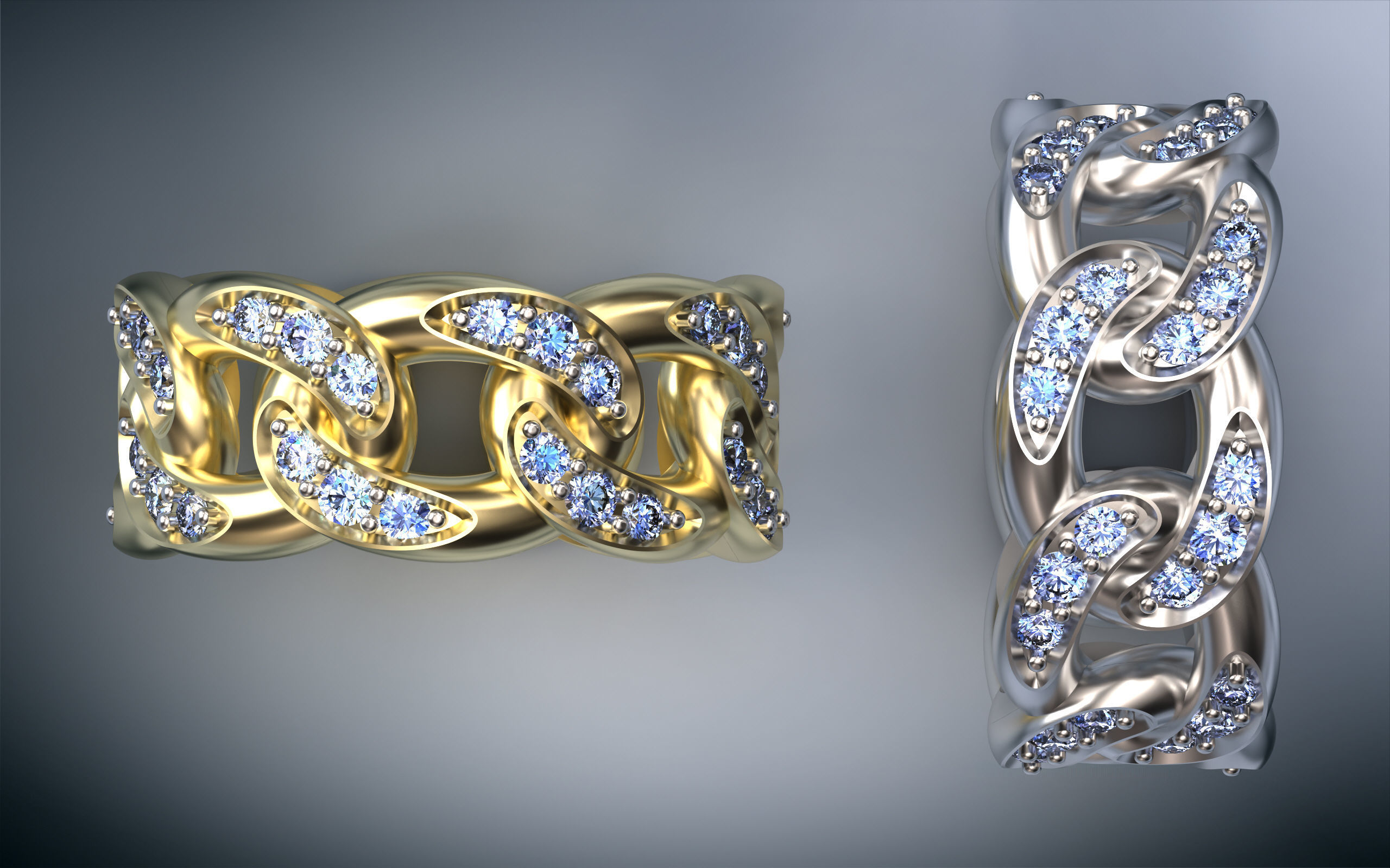 Model057-2 - Cuban Ring  10 mm with Diamonds - Sizes 18mm US 8 3D print model_2