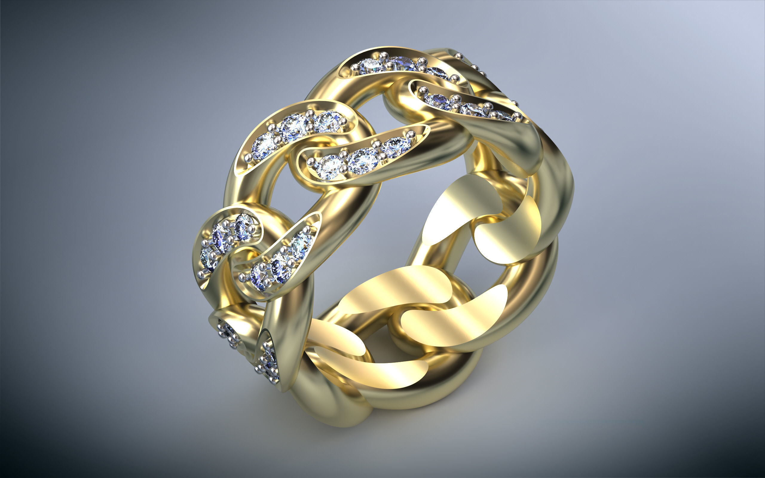 Model057-2 - Cuban Ring  10 mm with Diamonds - Sizes 18mm US 8 3D print model_4