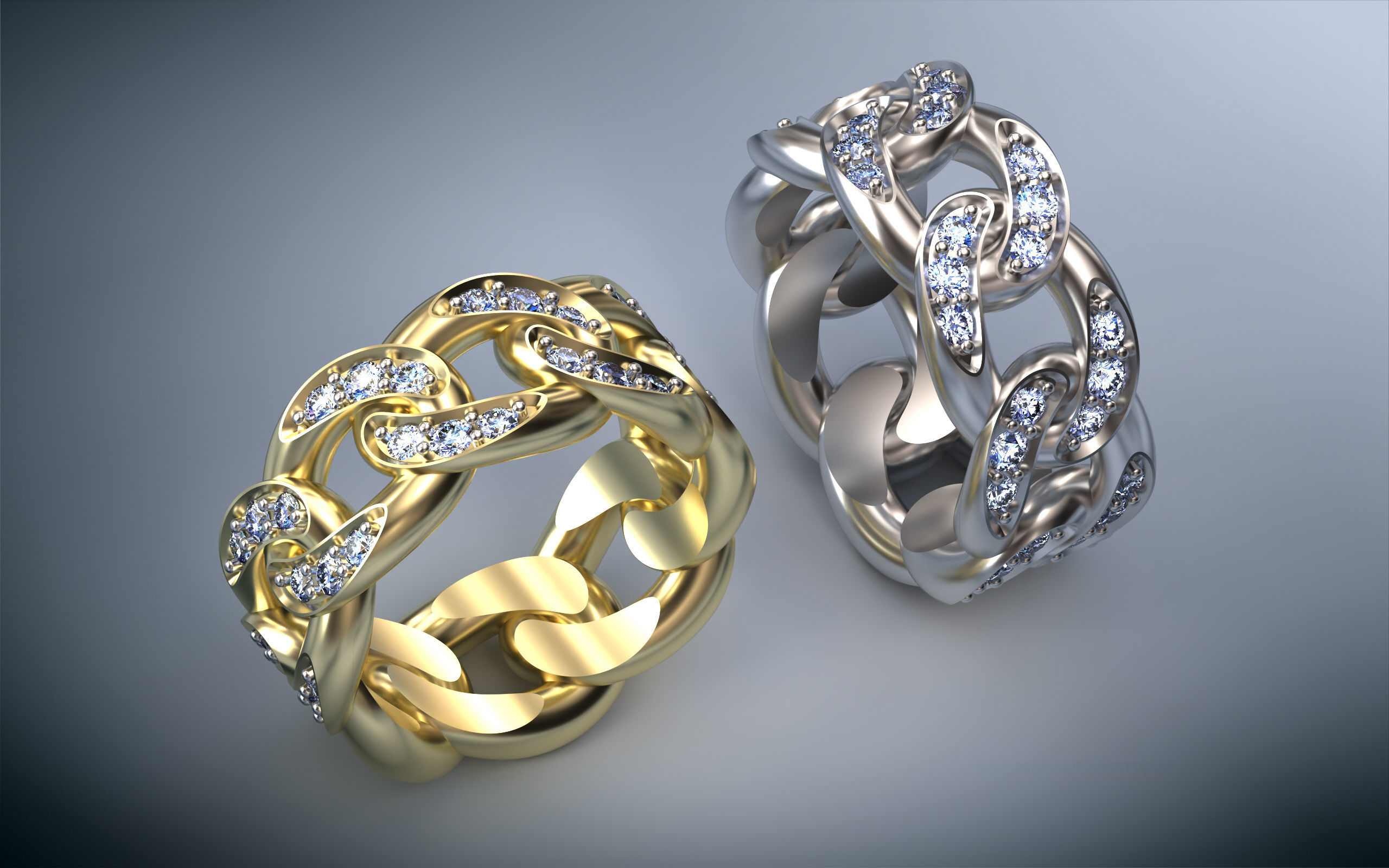 Model057-2 - Cuban Ring  10 mm with Diamonds - Sizes 18mm US 8 3D print model_3