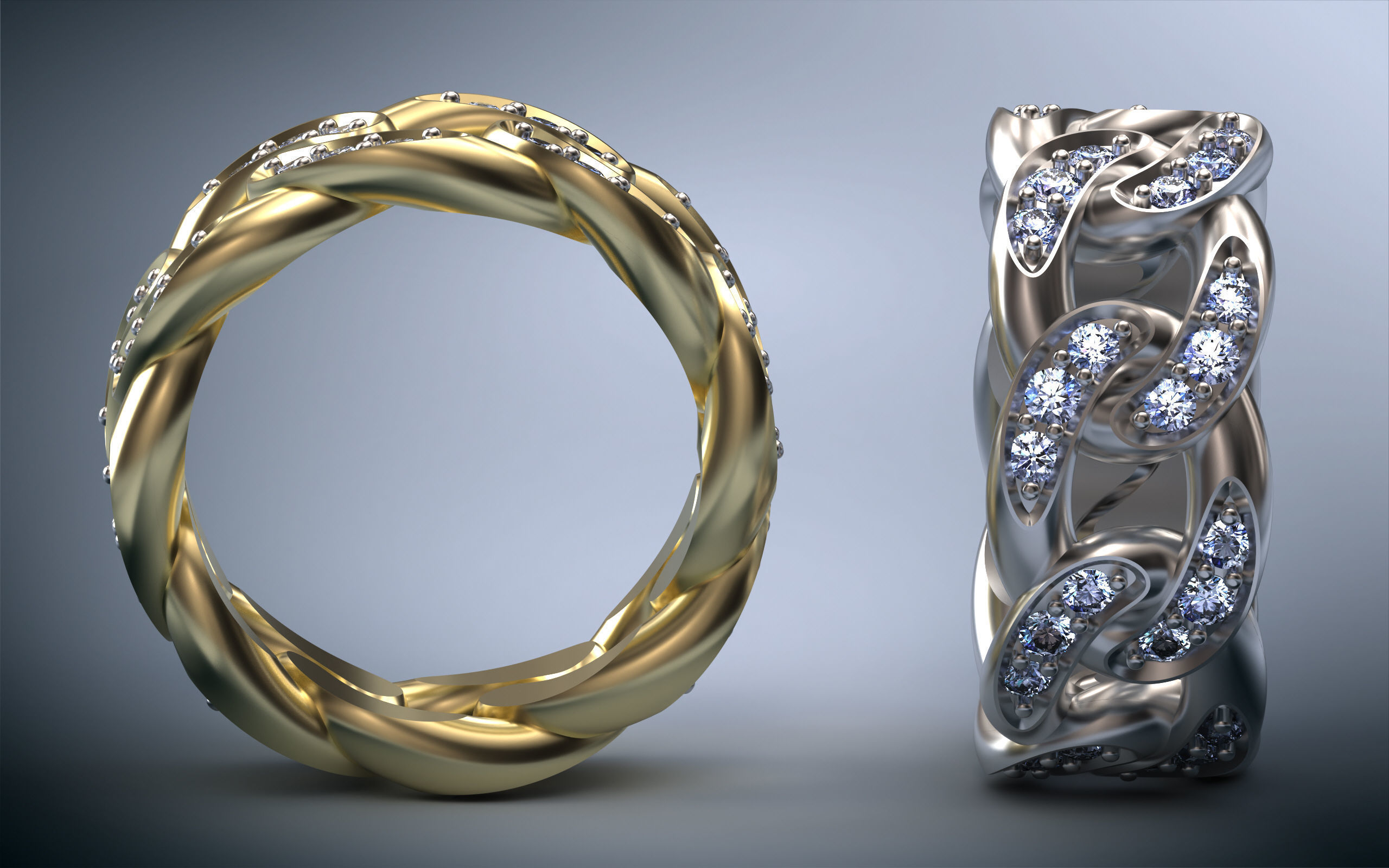 Model057-2 - Cuban Ring  10 mm with Diamonds - Sizes 18mm US 8 3D print model_1