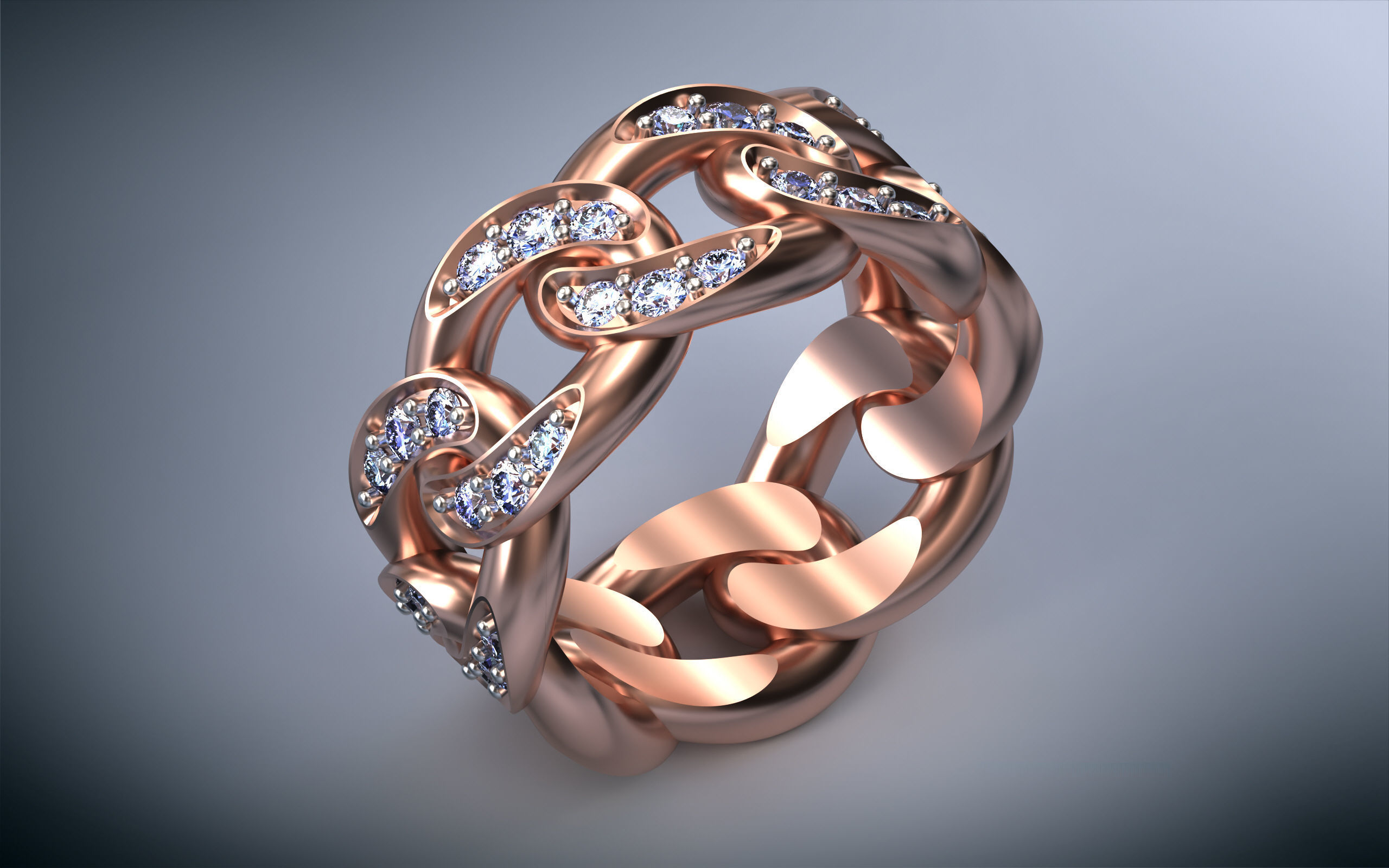Model057-2 - Cuban Ring  10 mm with Diamonds - Sizes 18mm US 8 3D print model_6
