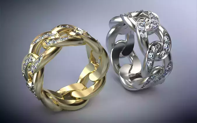 Model057-2 - Cuban Ring  10 mm with Diamonds - Sizes 18mm US 8 3D print model Model057-2 - Cuban Ring  10 mm with Diamonds - Sizes 18mm US 8 3D print model