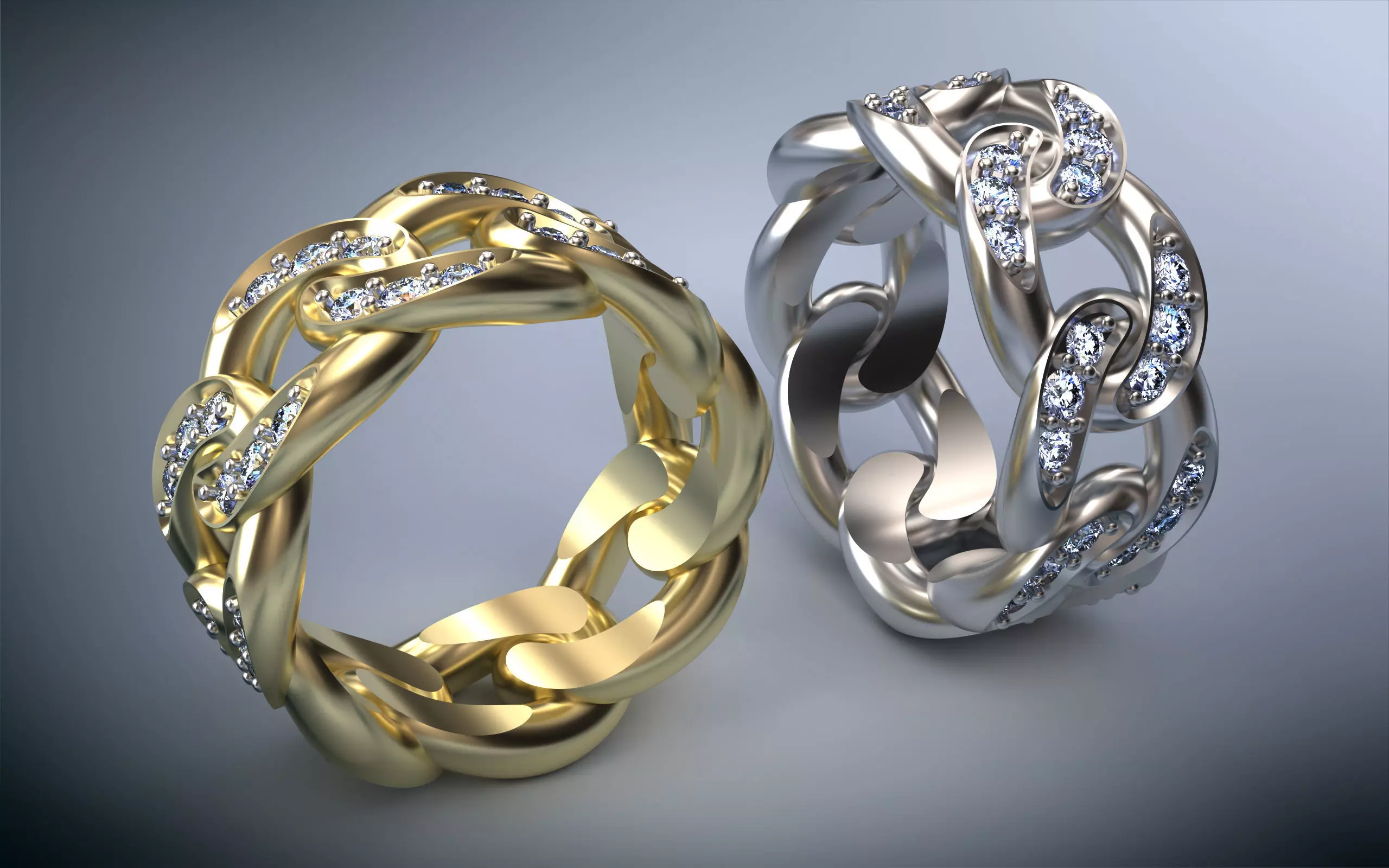 Model057-2 - Cuban Ring  10 mm with Diamonds - Sizes 18mm US 8 3D print model_0