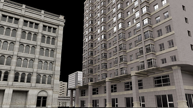 City Building Kitbash Architecture Old and Modern Blend FBX OBJ 3D model 3