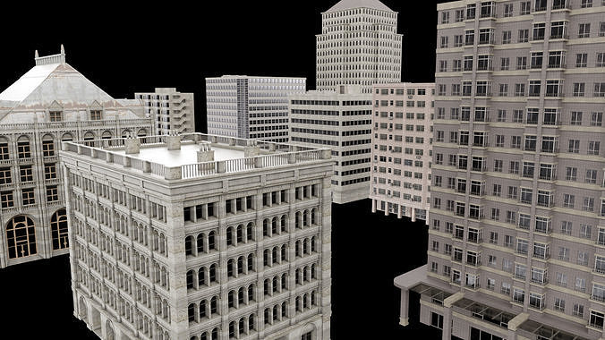 City Building Kitbash Architecture Old and Modern Blend FBX OBJ 3D model 2