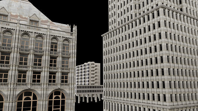 City Building Kitbash Architecture Old and Modern Blend FBX OBJ 3D model 5