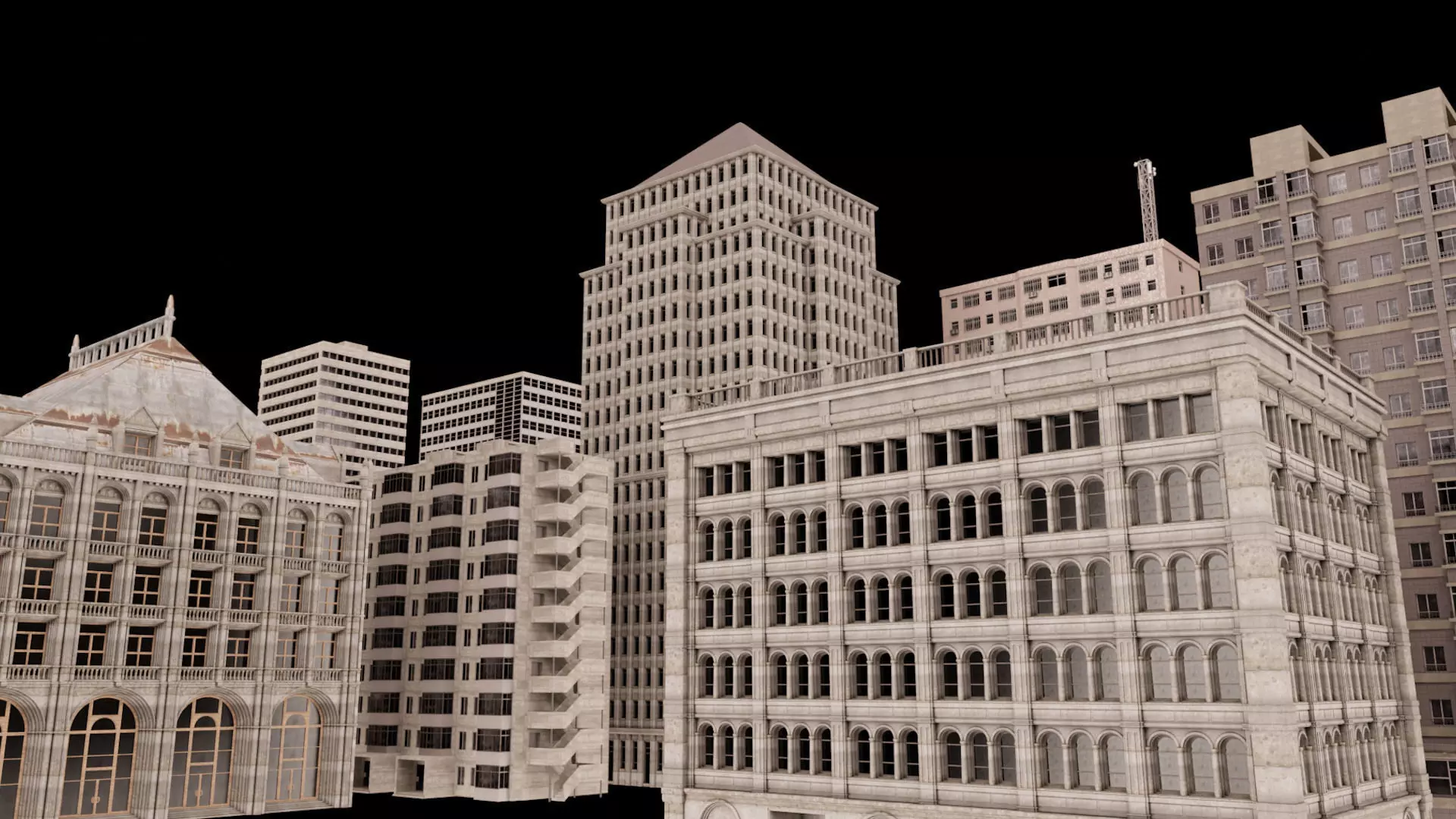 City Building Kitbash Architecture Old and Modern Blend FBX OBJ 3D model