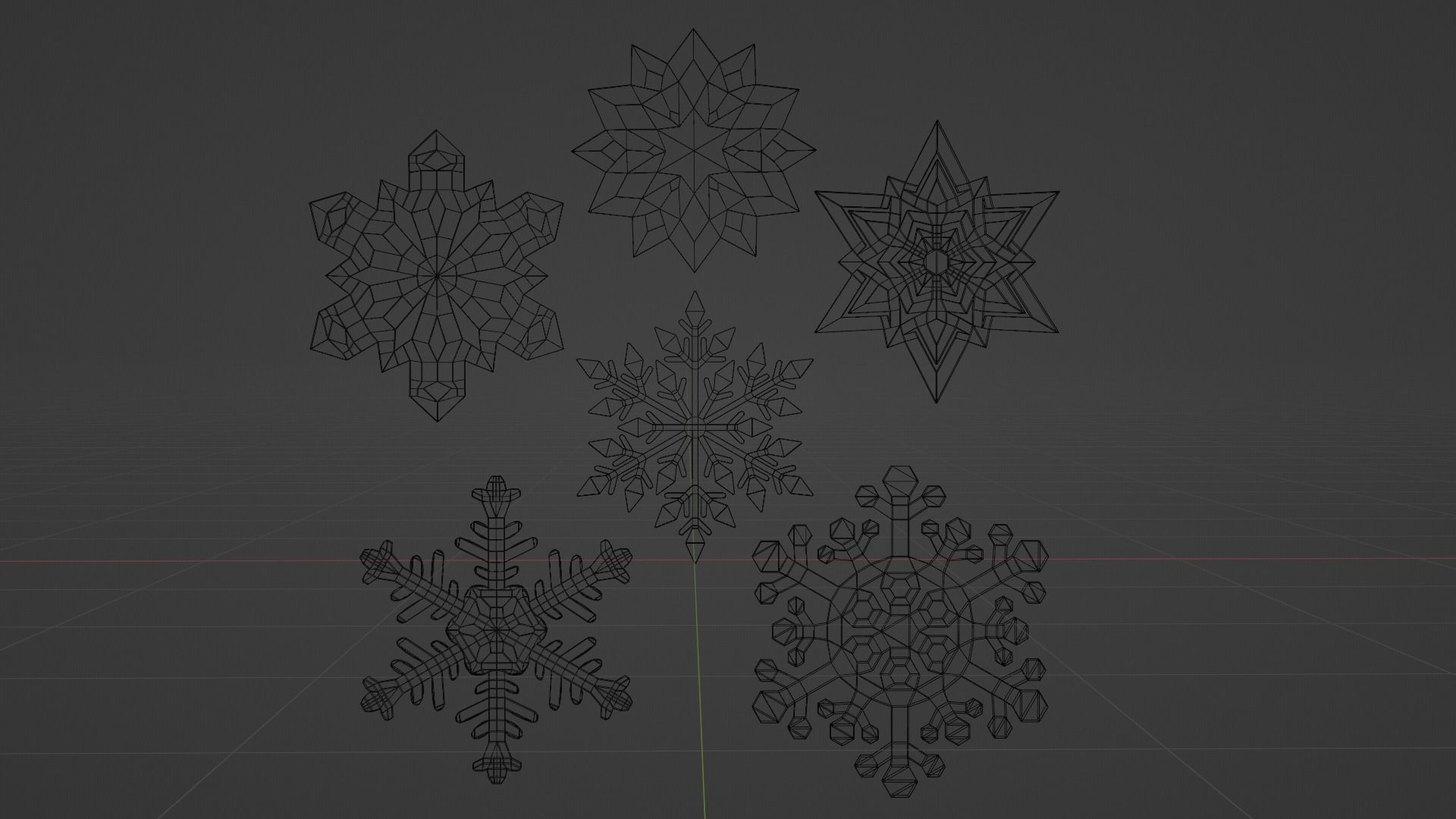Snowflake collection ice Low-poly 3D model_4