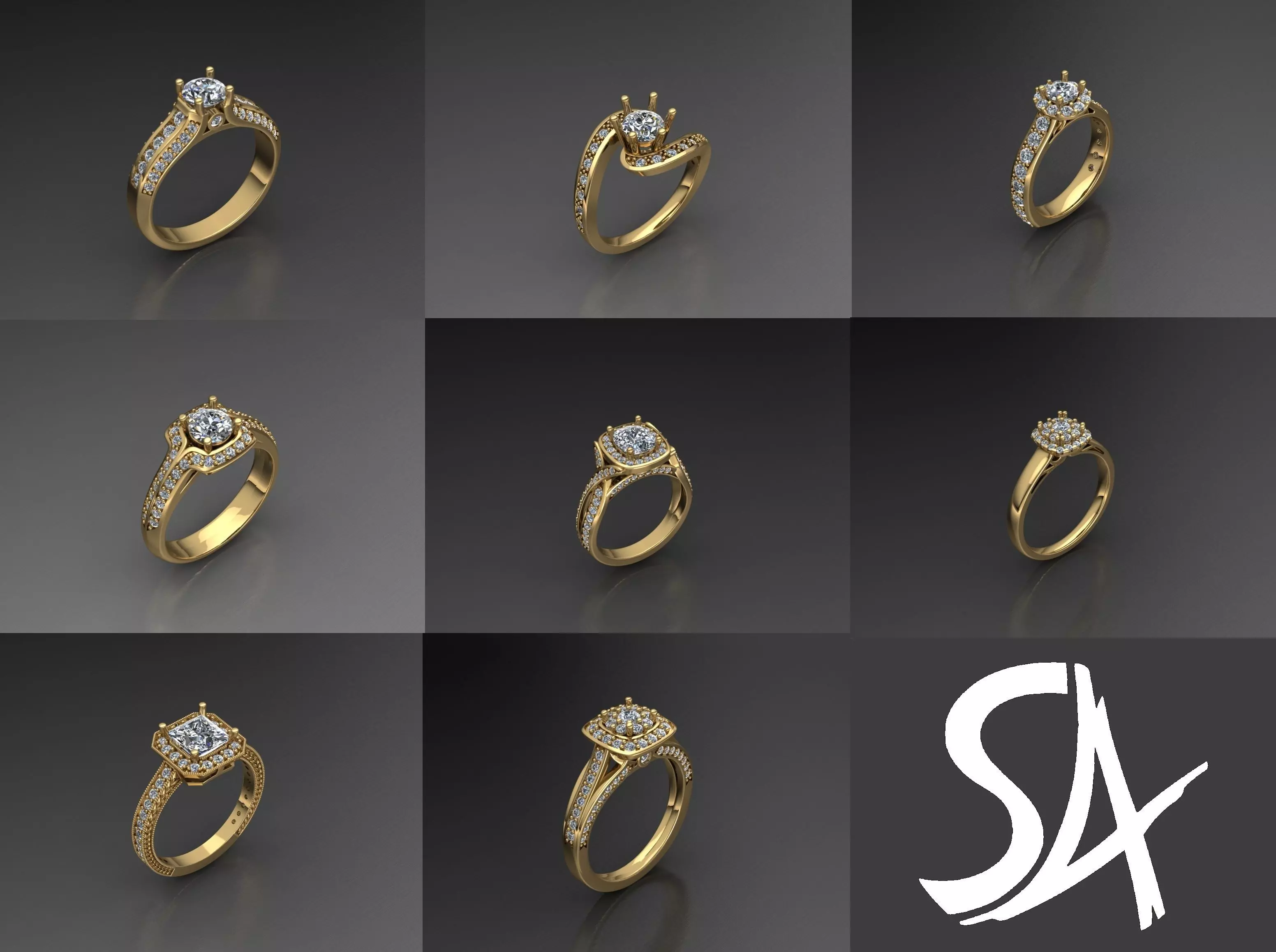 8 rings 3D print model_0