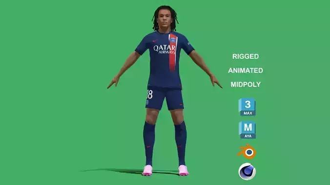 3D Rigged Ethan Mbappe PSG 2024 3D model