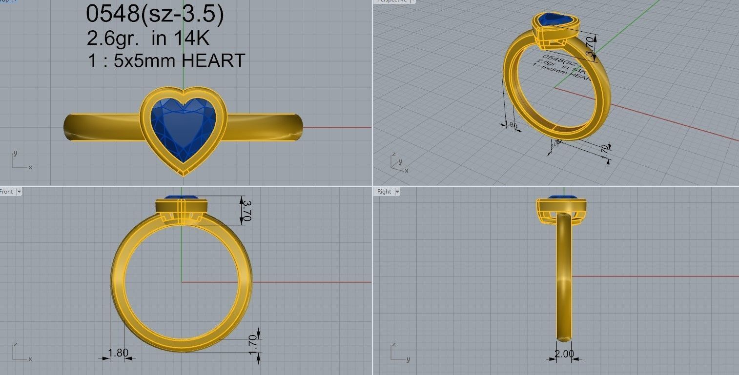 Heart Solitaire Ring 0548 3D print model_4