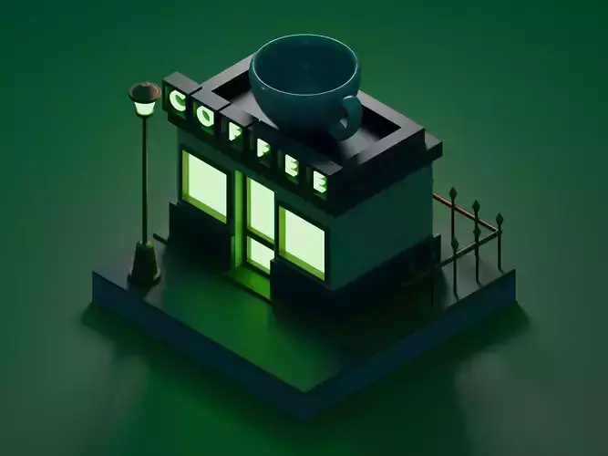 3D Low-Poly  Coffee Shop  Free low-poly 3D model