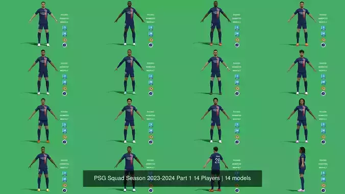 PSG Squad Season 2023-2024 Part 1 14 Players 3D Model Collection