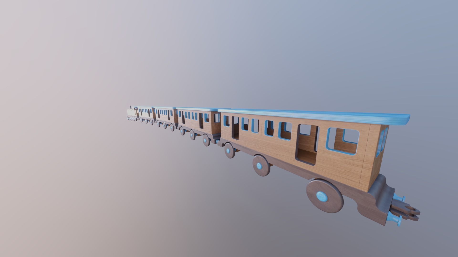 WOODEN LARGE TRAIN and CARRIAGES BUNDLE - RogueFilmProductions Low-poly 3D model_4