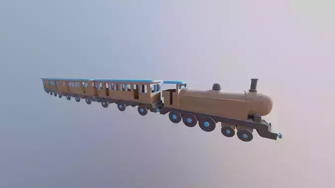 WOODEN LARGE TRAIN and CARRIAGES BUNDLE - RogueFilmProductions Low-poly 3D model