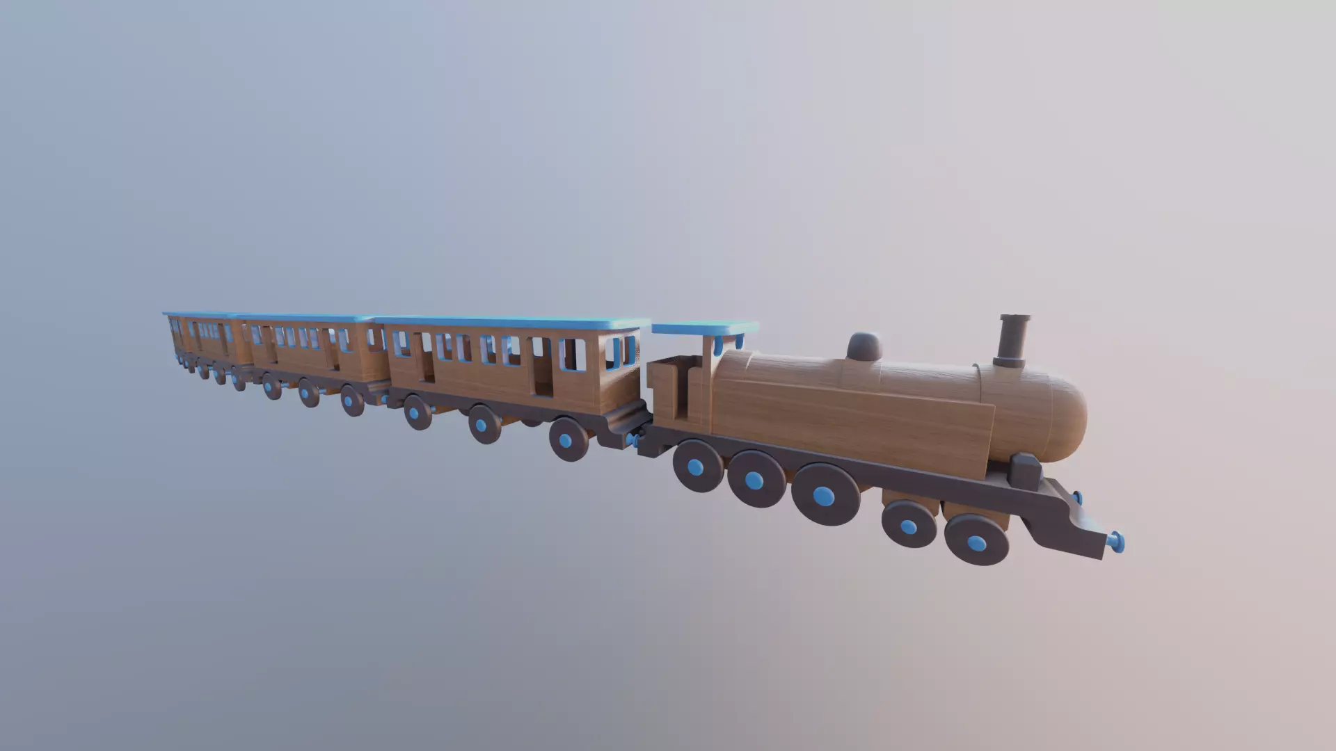 WOODEN LARGE TRAIN and CARRIAGES BUNDLE - RogueFilmProductions Low-poly 3D model_0