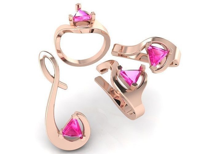Trilliant Ring Earring Pendant Set 0583 3D print model