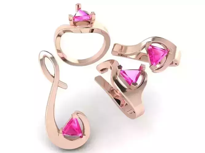 Trilliant Ring Earring Pendant Set 0583