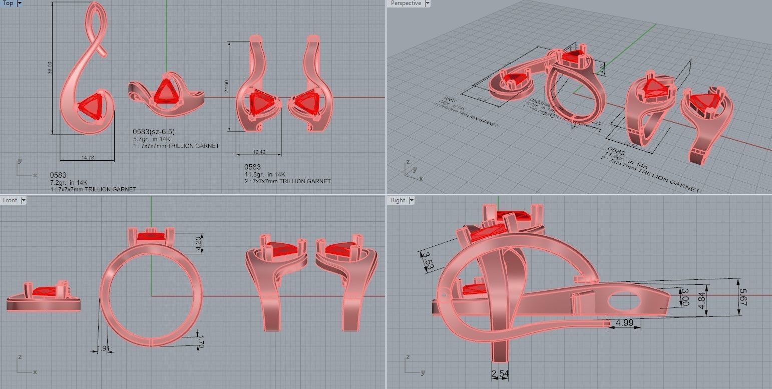 Trilliant Ring Earring Pendant Set 0583 3D print model_5