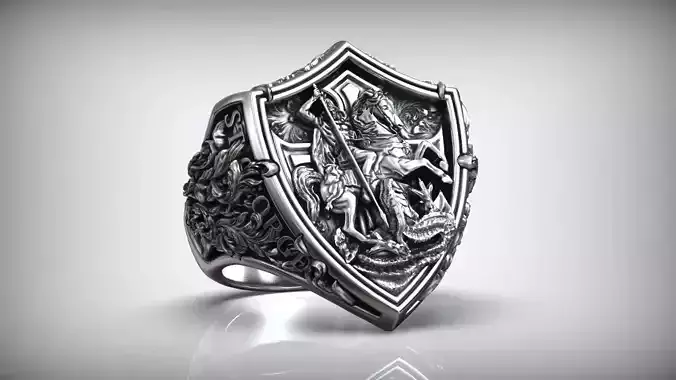 Saint George Victorious and Dragon Shield Cross Pattern Signet 3D print model