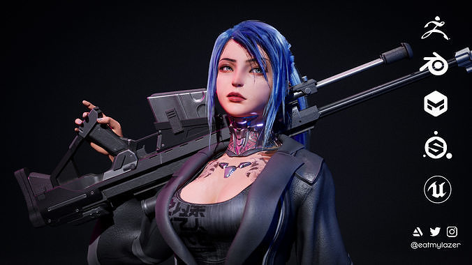 Evelynn V4 - Scifi Cyberpunk Character Low-poly 3D model
