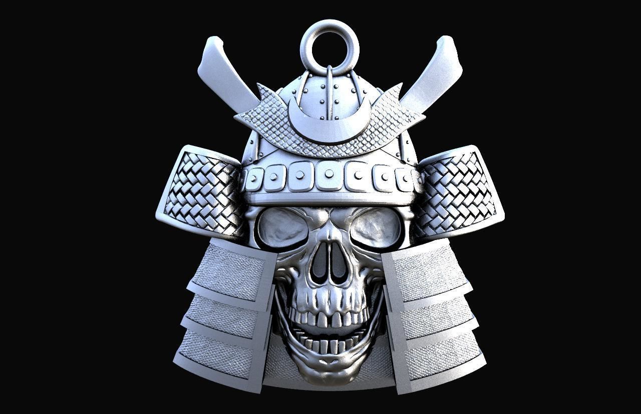 Samurai skull pendant 3D print model_5