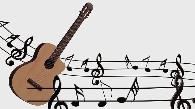 guitar and notes Free low-poly 3D model