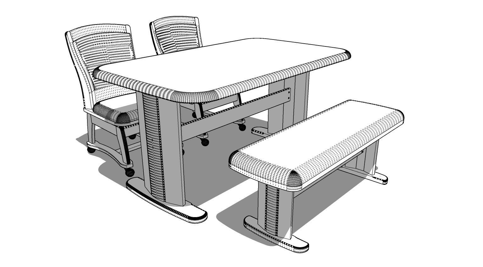 Dining set 4 seat 3D model_2