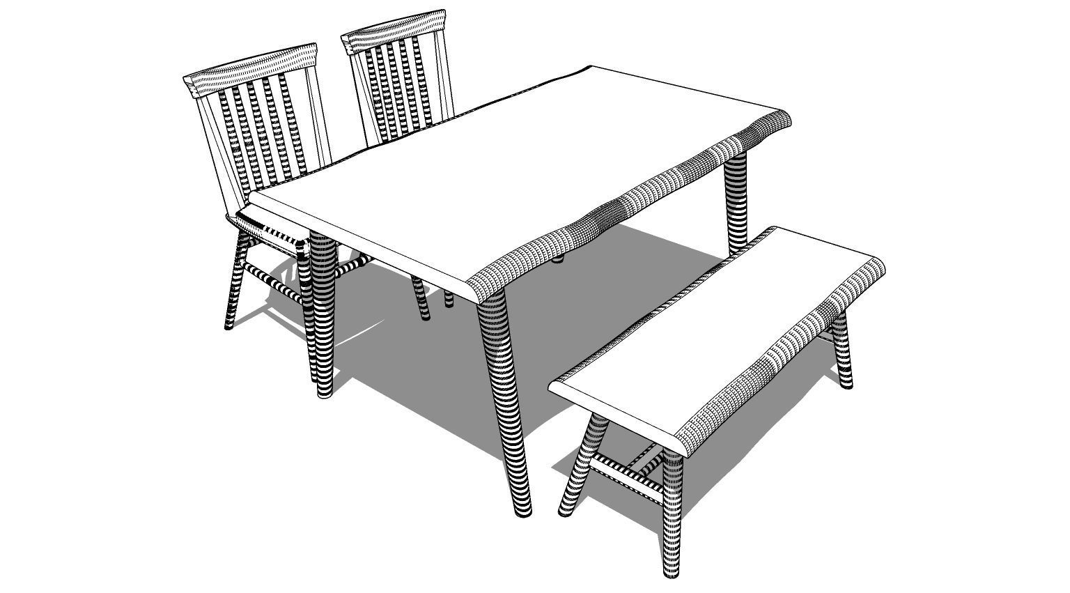 Dining set 4 seat 3D model_2