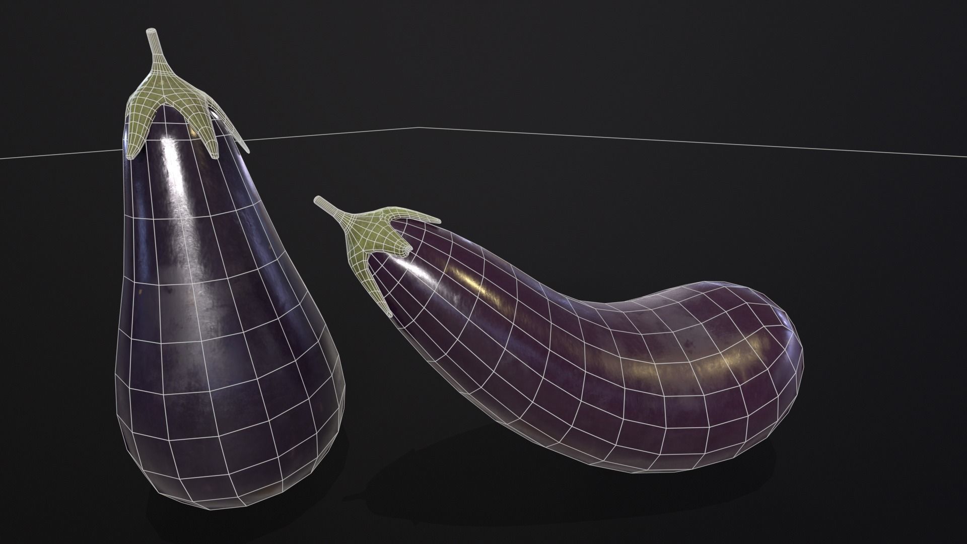 Eggplants Low-poly 3D model_3