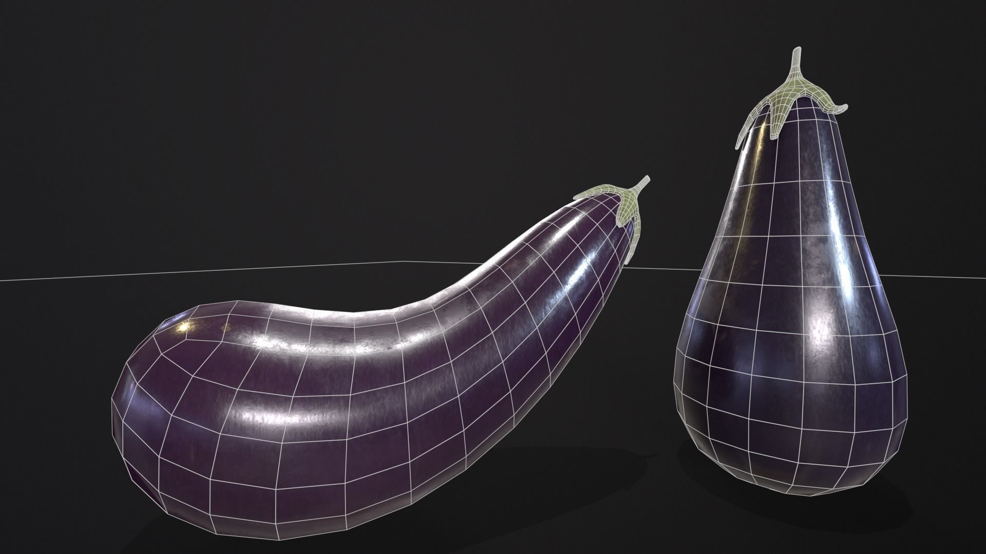 Eggplants Low-poly 3D model_13