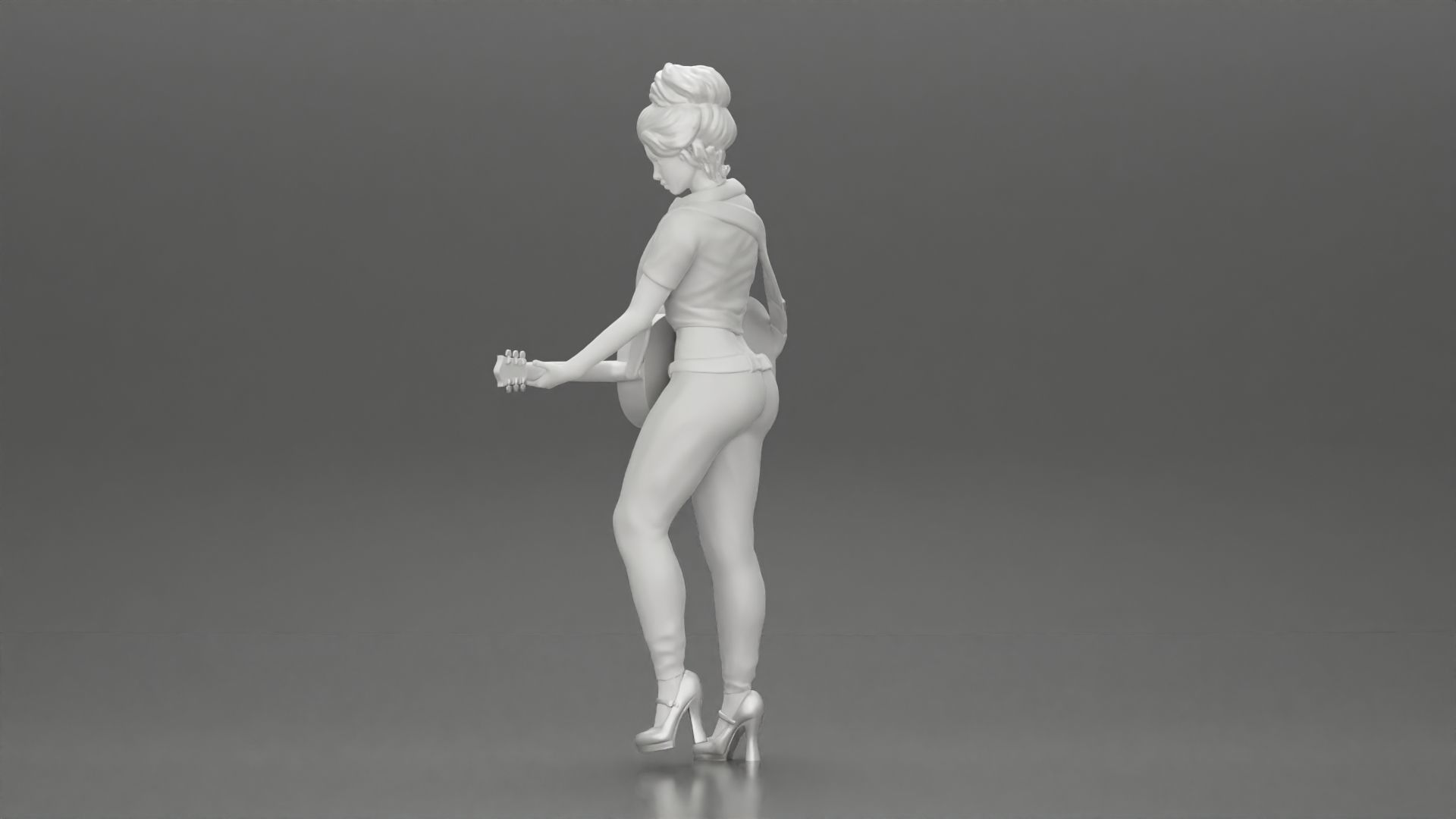 woman with short hair standing playing acoustic guitar on stage 3D print model_16