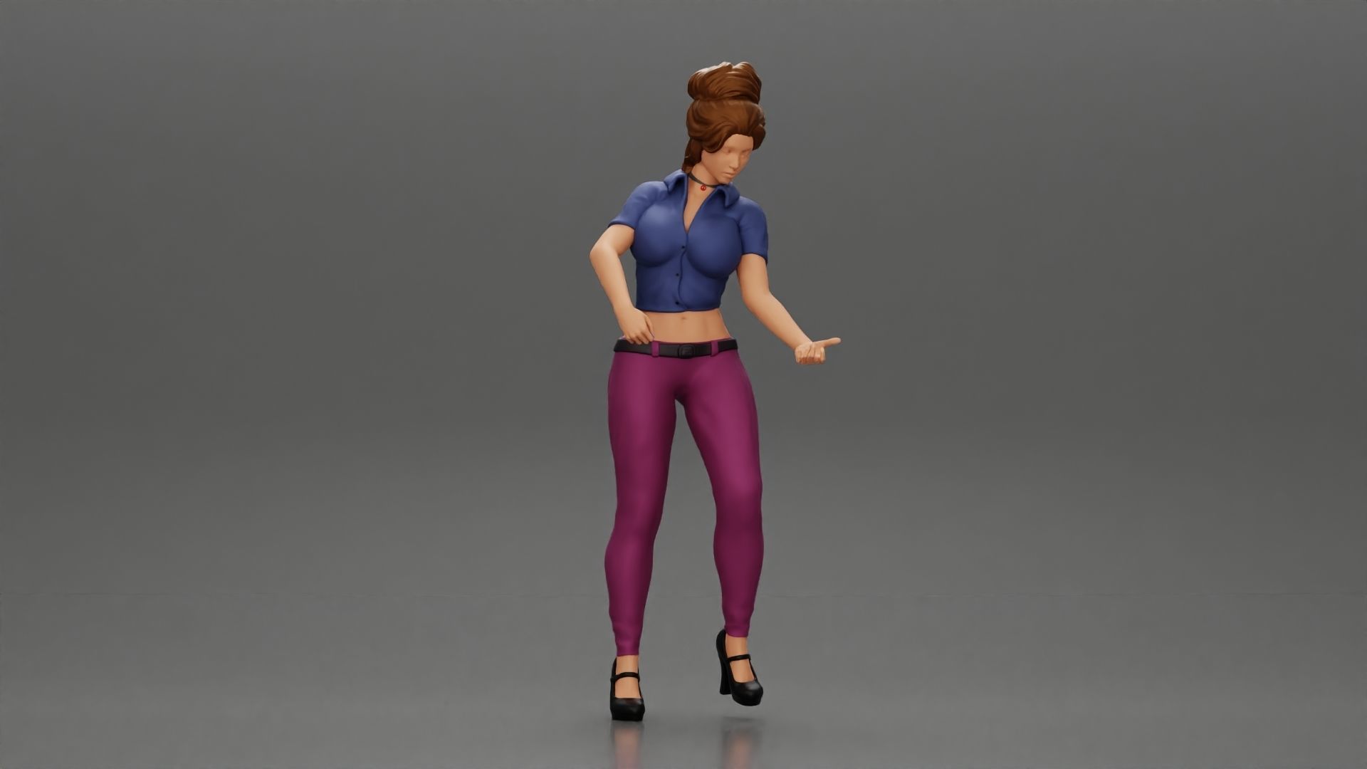 woman with short hair standing playing acoustic guitar on stage 3D print model_1