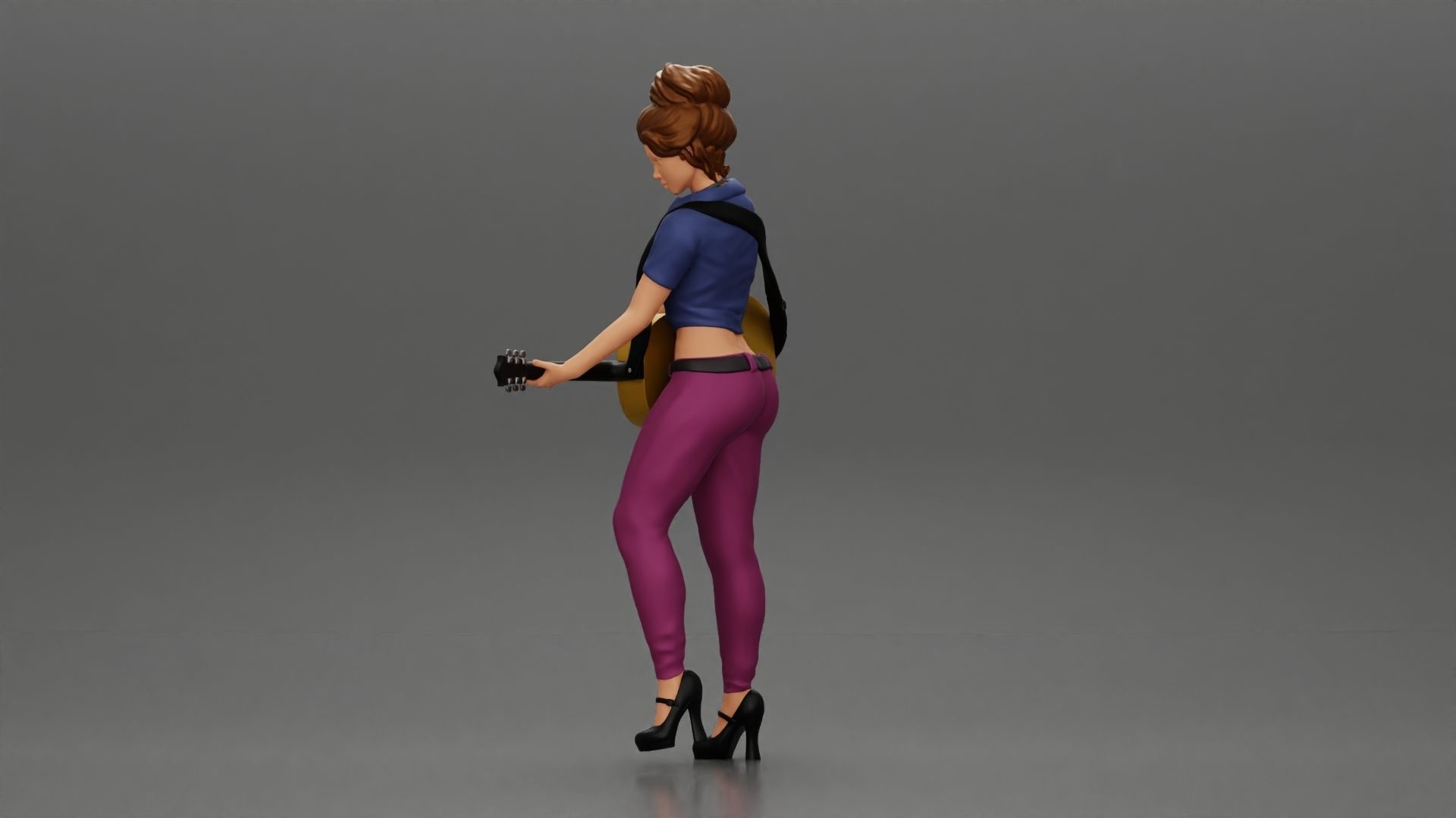 woman with short hair standing playing acoustic guitar on stage 3D print model_5