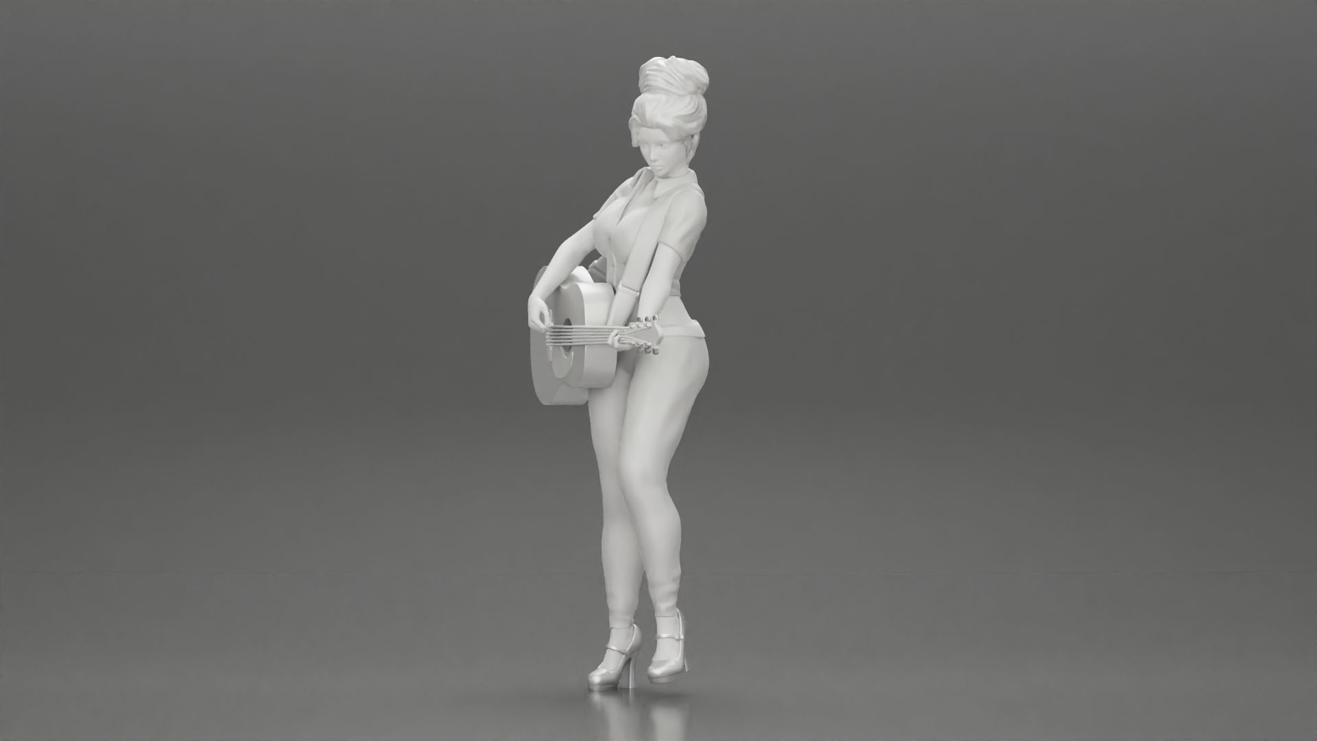 woman with short hair standing playing acoustic guitar on stage 3D print model_17