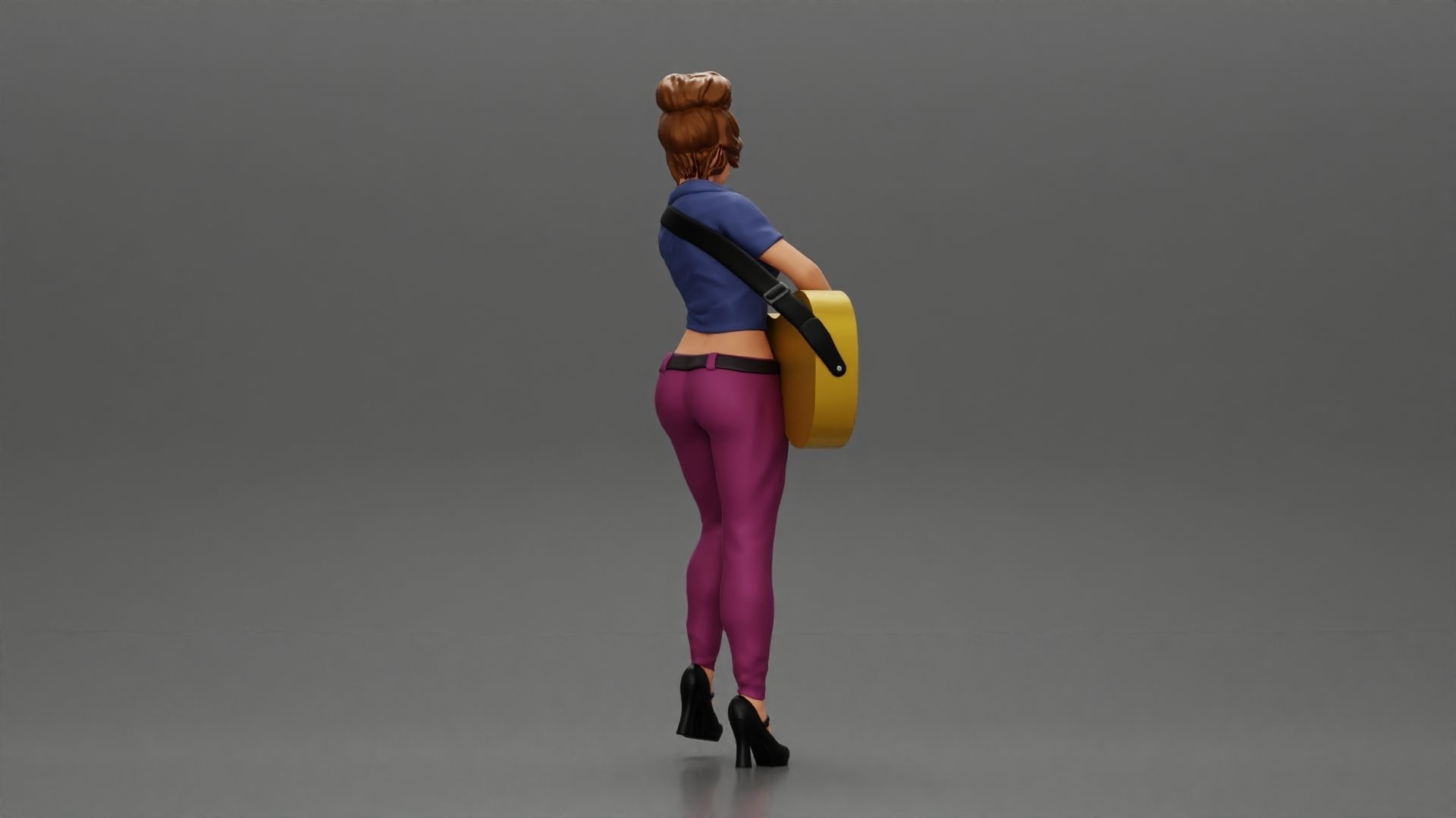 woman with short hair standing playing acoustic guitar on stage 3D print model_3